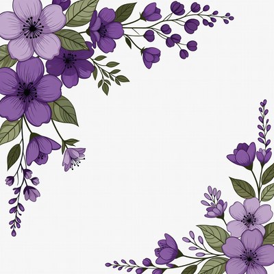 Purple Flowers Corner Illustration