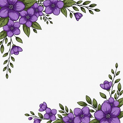 Purple Flowers Corner Border Illustration