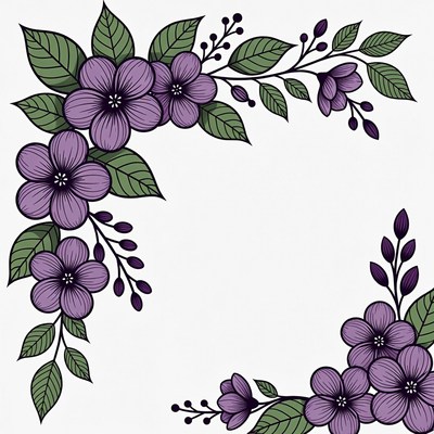 Purple Flowers Corner Clipart