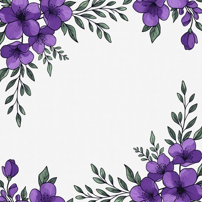 Purple Flowers Corner Border Illustration