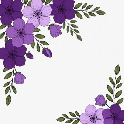 Purple Flowers Corner Illustration