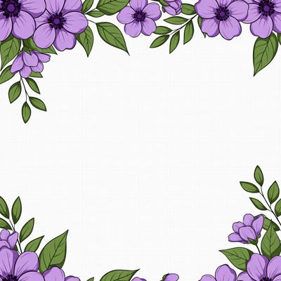Purple Flowers Border Illustration