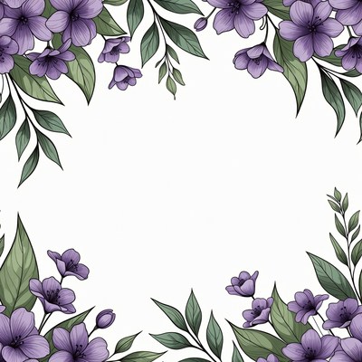 Purple Flowers Border Illustration