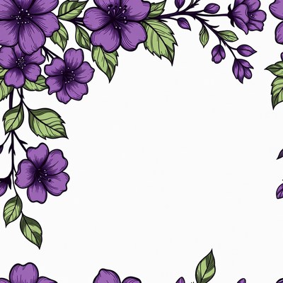 Purple Flowers Border Illustration
