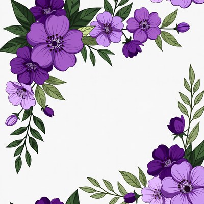 Purple Hibiscus Flower Corner Border