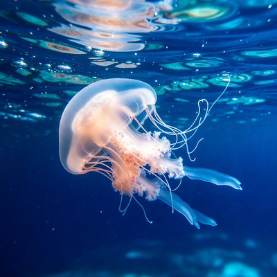 Orange jellyfish floating underwater