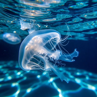 Translucent Jellyfish Floating Underwater