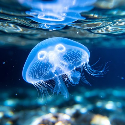 Glowing Blue Jellyfish Underwater