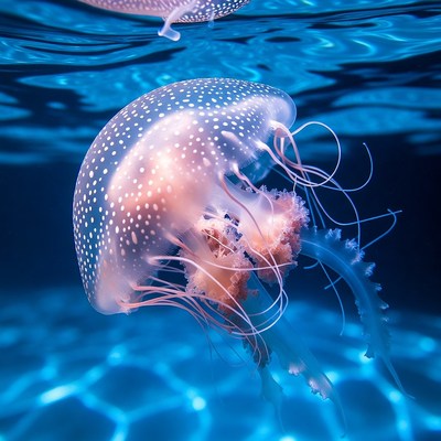 Pink Spotted Jellyfish Underwater