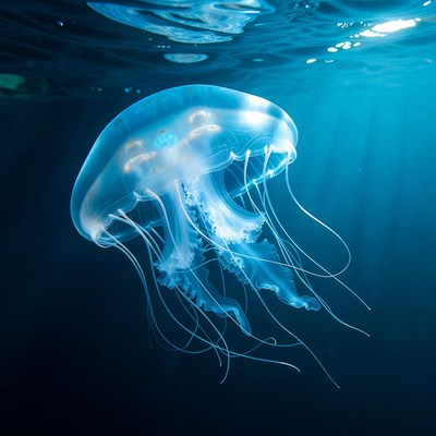 Blue jellyfish floating underwater
