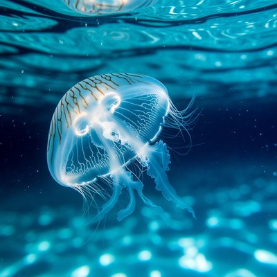 Glowing Jellyfish Floating Underwater
