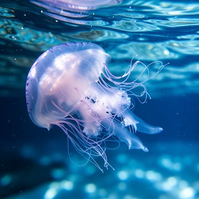 Purple Jellyfish Swimming Underwater