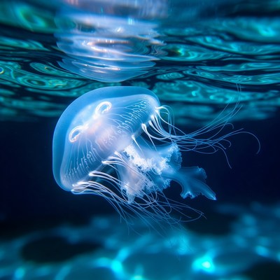 Glowing Blue Jellyfish Underwater