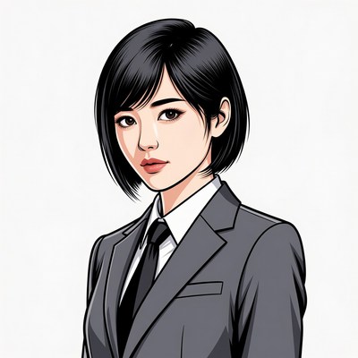 Asian woman in suit and tie