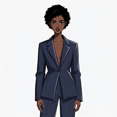African-American woman in navy blazer suit