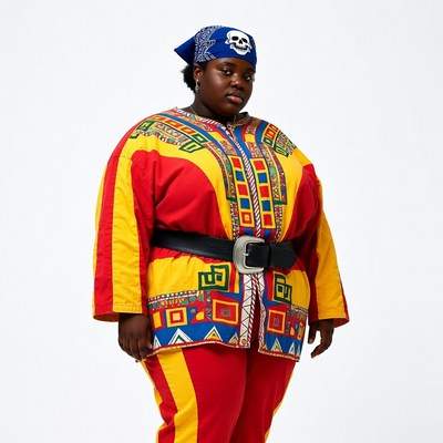 African-American woman in African print jacket