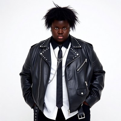 Young Black man in studded leather jacket