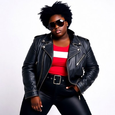 African-American woman in leather jacket