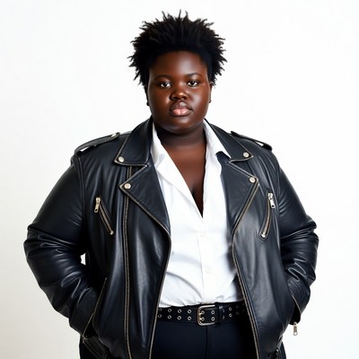 African-American woman in leather jacket