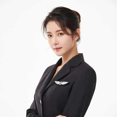 Asian woman in flight attendant uniform
