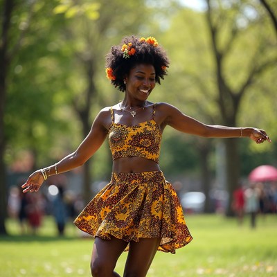 African-American woman dancing in yellow dress