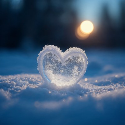 Snow heart shape on ground