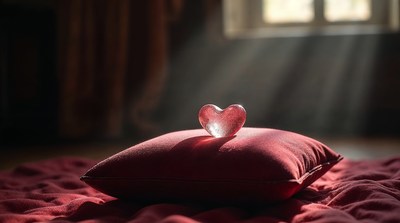Crystal Heart on Red Pillow