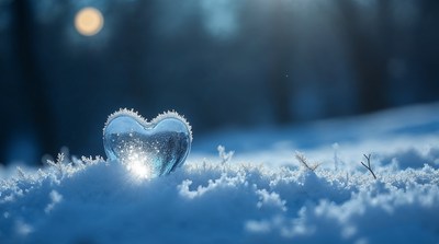 Icy heart on snowy ground