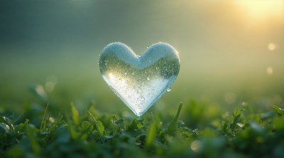 Crystal Heart on Green Grass