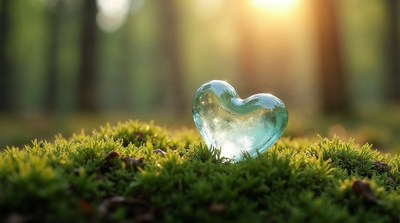 Glass Heart on Mossy Forest Floor