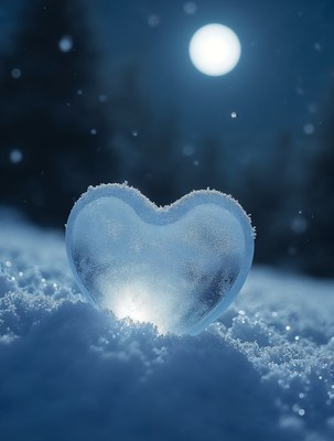 Snowy Ice Heart Under Moonlight
