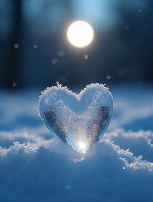 Ice Heart in Snow with Moon