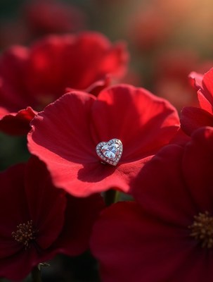 Diamond Heart Ring in Red Poppy