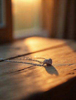 Heart Necklace on Wooden Table