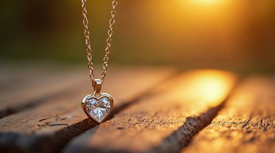 Gold Heart Pendant Necklace on Wood
