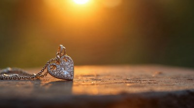 Heart Necklace on Wood at Sunset