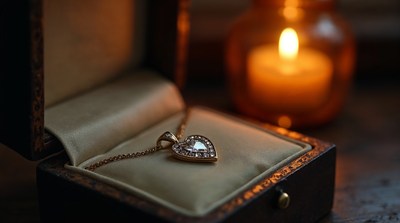 Heart Diamond Necklace in Open Jewelry Box