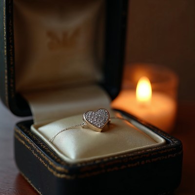 Heart Diamond Pendant in Open Jewelry Box