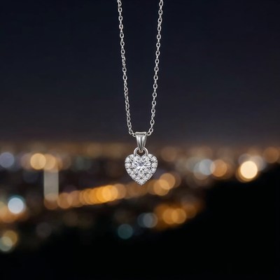 Diamond Heart Necklace on Blurred City Lights