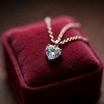 Heart Diamond Necklace on Red Velvet