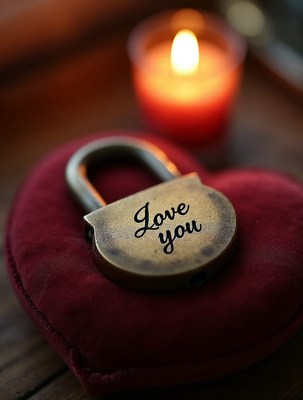 Love You Padlock on Heart Pillow