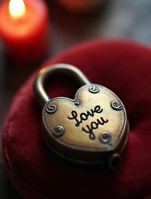 Heart Lock with 'I Love You' on Red Velvet