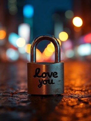 Love You Padlock on Wet Street