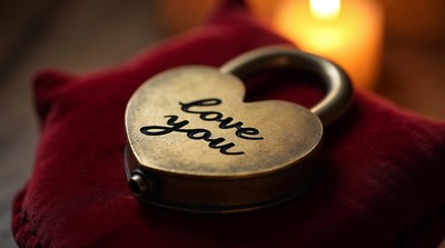 Heart Lock 'Love You' on Red Pillow