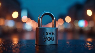 Love Lock on Wet Street