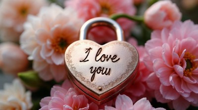 Heart Lock 'I Love You' in Pink Flowers