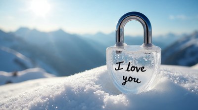 I Love You Lock on Snowy Mountains