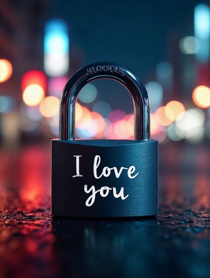 I Love You Padlock on Wet Street