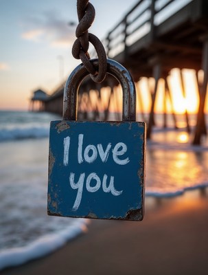 Love Lock on Pier at Sunset