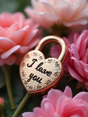 I Love You Heart Lock with Pink Roses